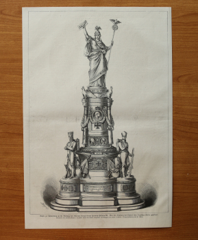 Wood Engraving Berlin 1871 pillar as reminder for the donation of the iron cross